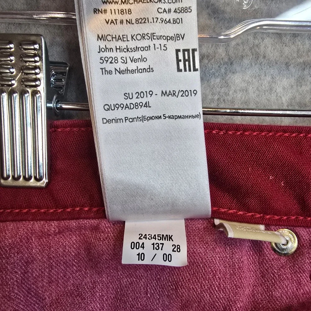 Michael Kors Pants Womens 10 Izzy Skinny Burgundy Red Stretch Denim EUC